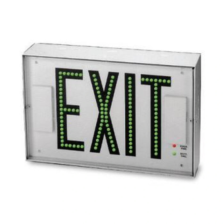 Steel LED Exit Sign - Direct-View with Battery Backup - Green Letters, Single Face, White Finish - Unlimited Lights Project Ready real product photo