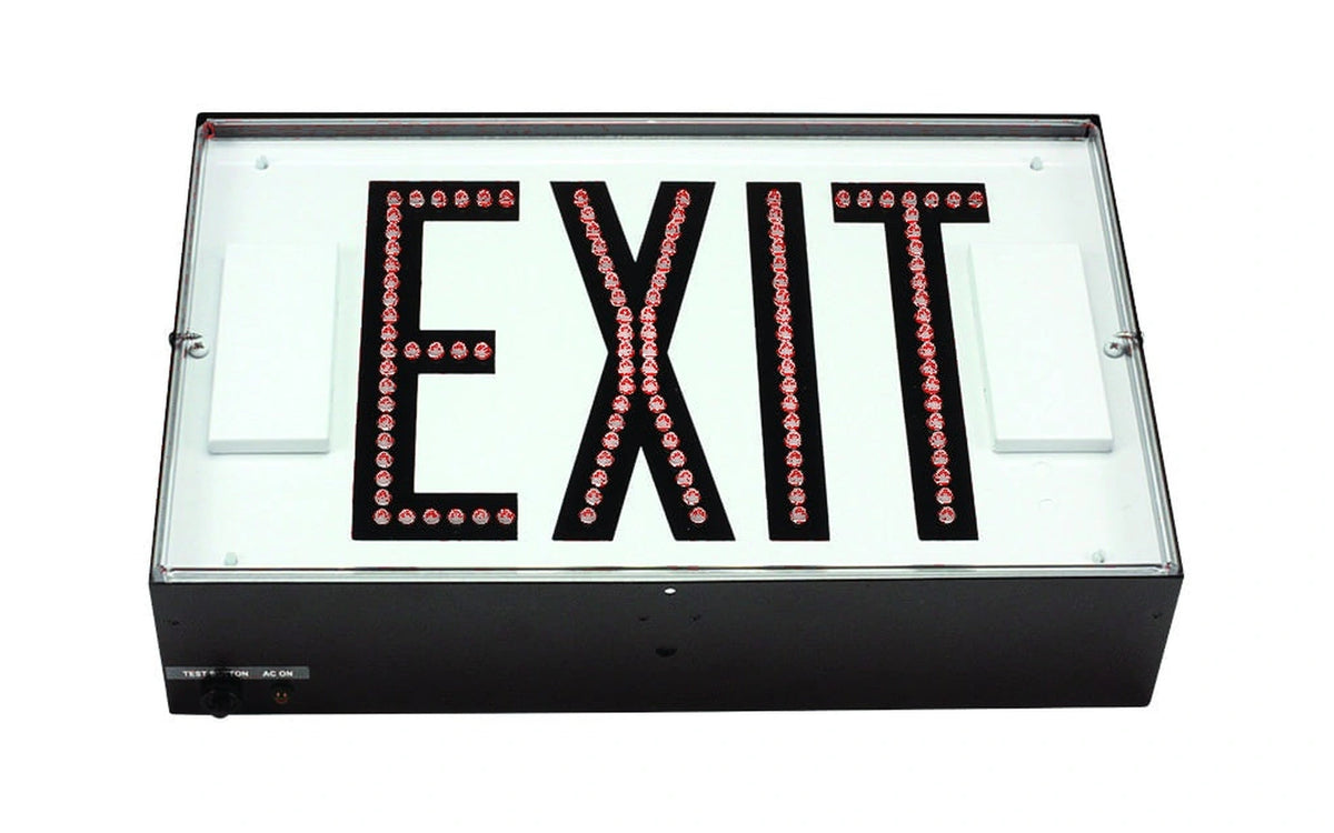 Steel LED Exit Sign - Direct-View with Battery Backup - Red Letters, Double Face, Black Finish - Unlimited Lights Project Ready alternate real product photo