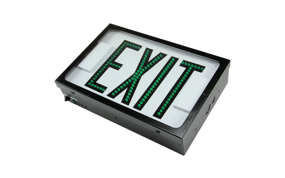 600E Series Steel Direct View LED Exit - Green Letters, Double Face, White Finish - Unlimited Lights Project Ready alternate real product photo