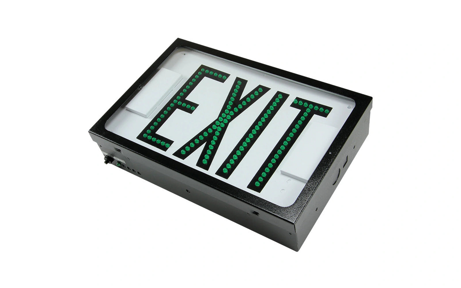 600E Series Steel Direct View LED Exit - Green Letters, Single Face, White Finish - Unlimited Lights Project Ready alternate real product photo