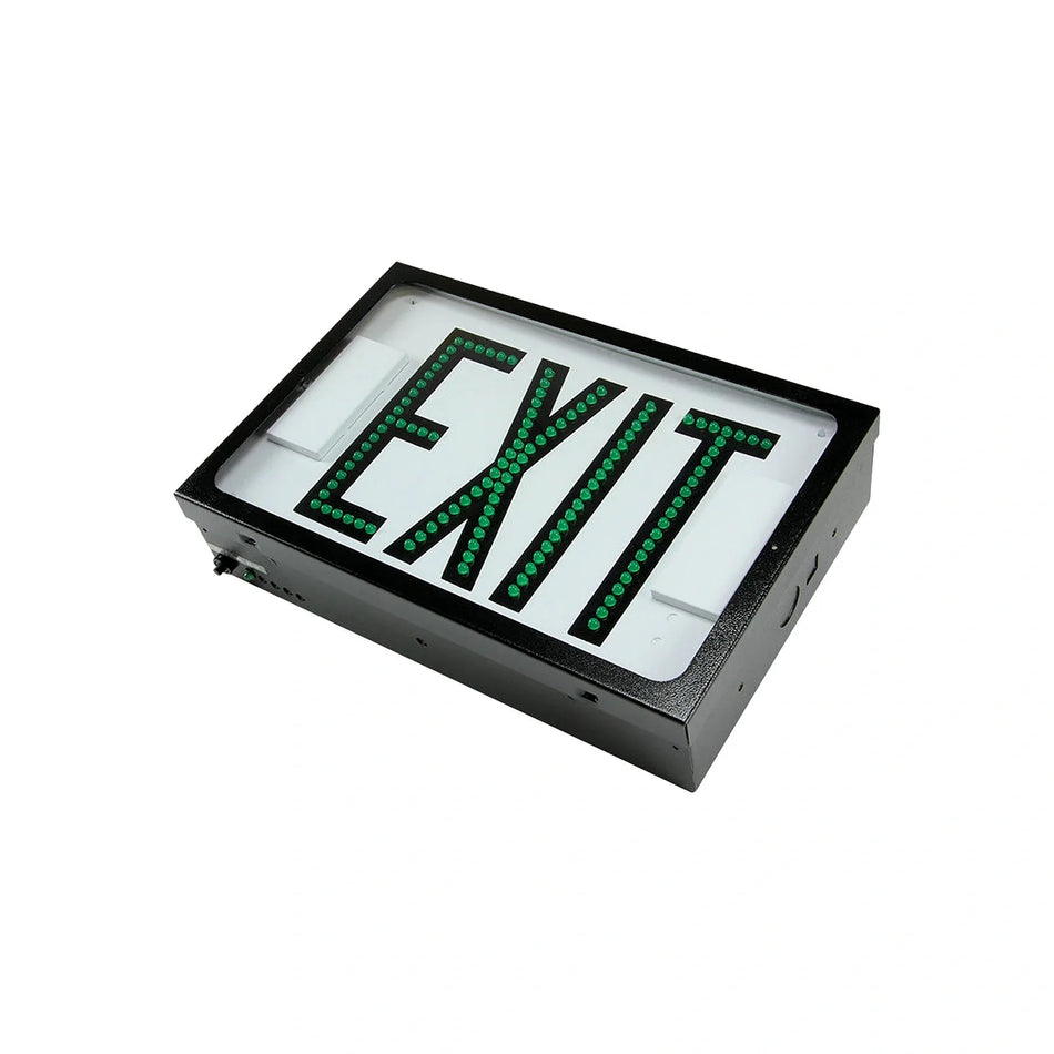 600E Series Steel Direct View LED Exit - Green Letters, Double Face, Black Finish - Unlimited Lights Project Ready real product photo