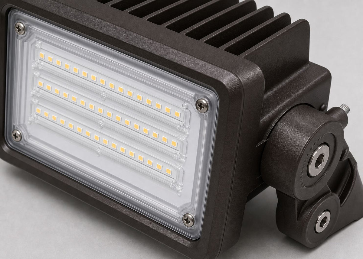 Commercial LED area light lens and heat sink detail