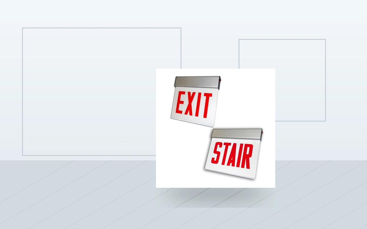 Edge-Lit Exit Sign - Stair, Aluminum, 8 Inch Red Letters