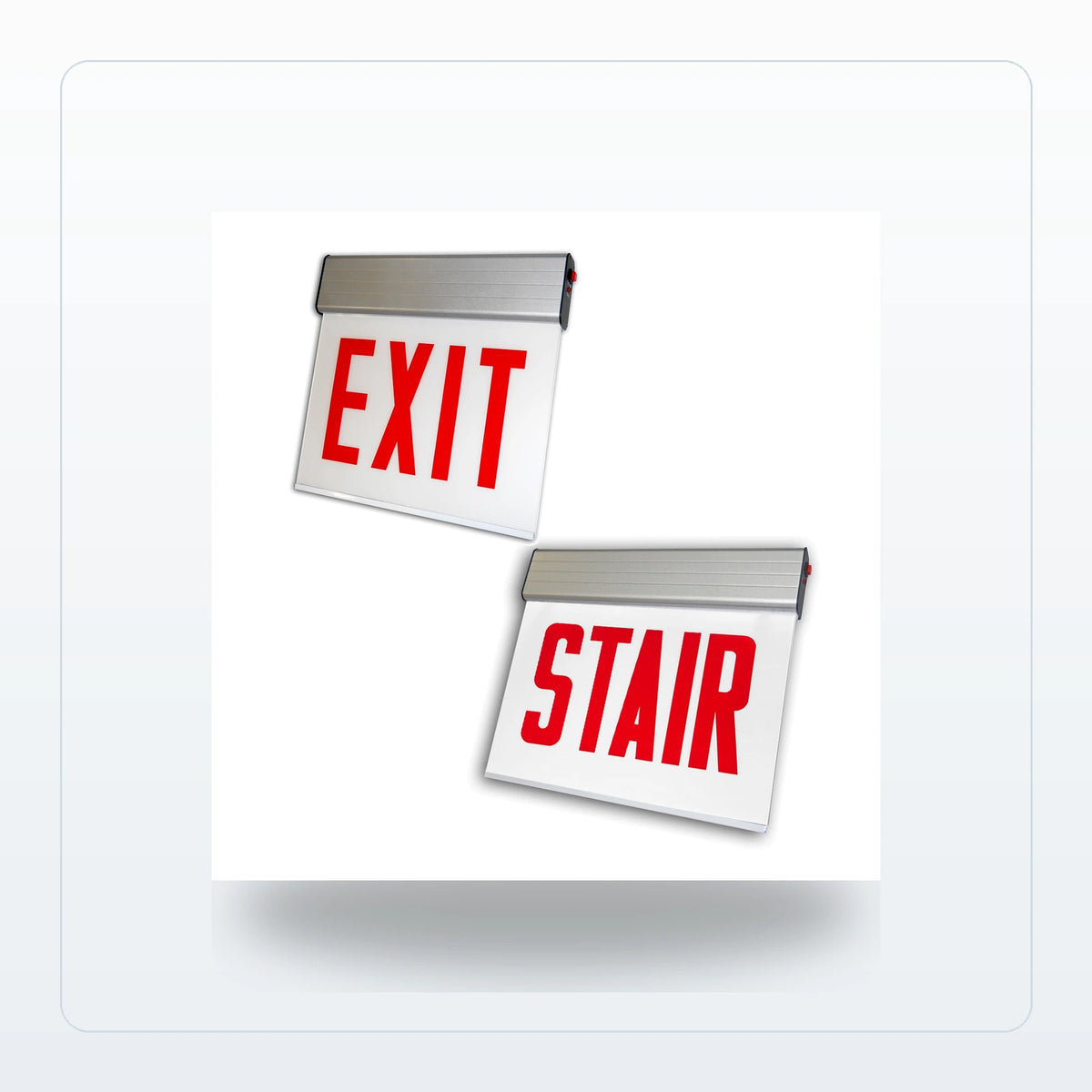 Edge-Lit Exit Sign - Stair, Aluminum, 8 Inch Red Letters