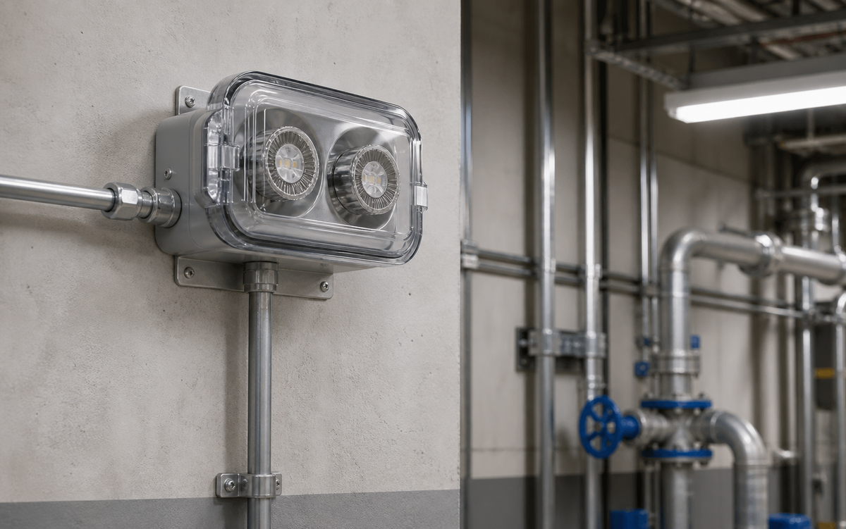Hazardous location remote emergency light installed on conduit