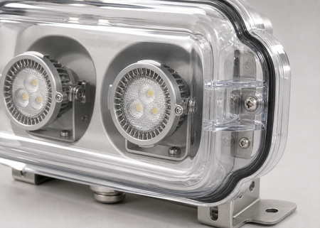 Hazardous location remote head clear cover and LED lens detail