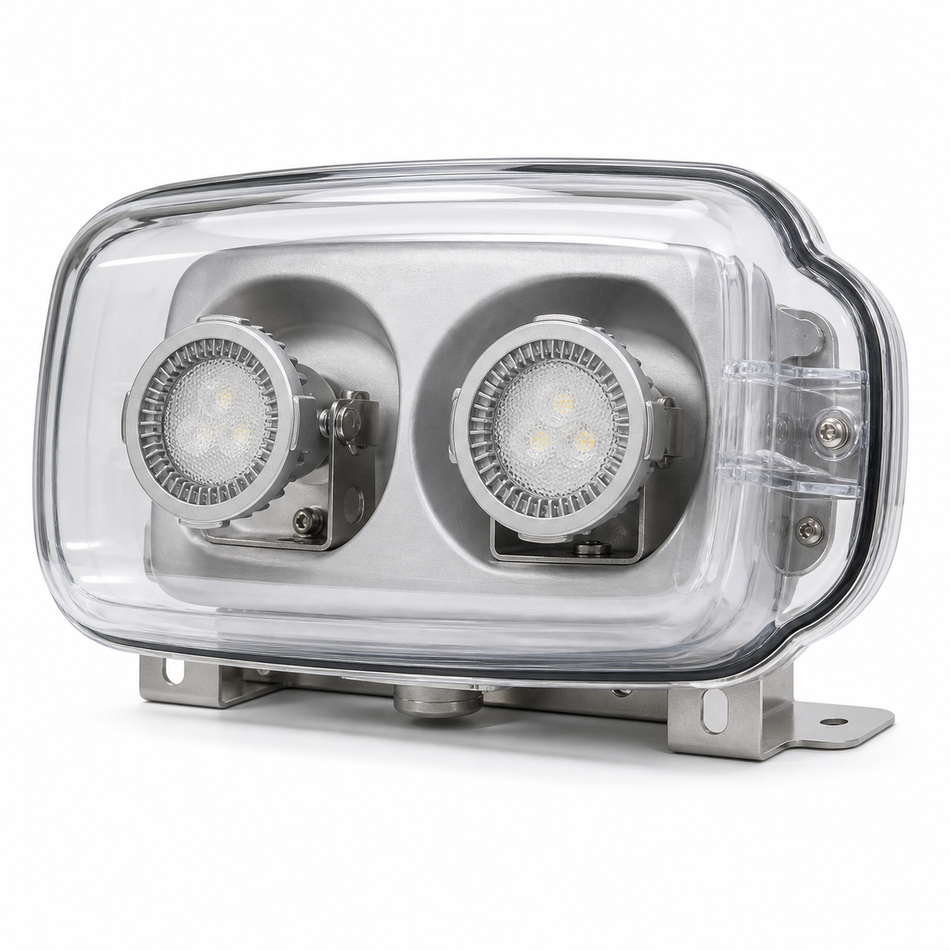 Hazardous location LED remote head with clear protective cover