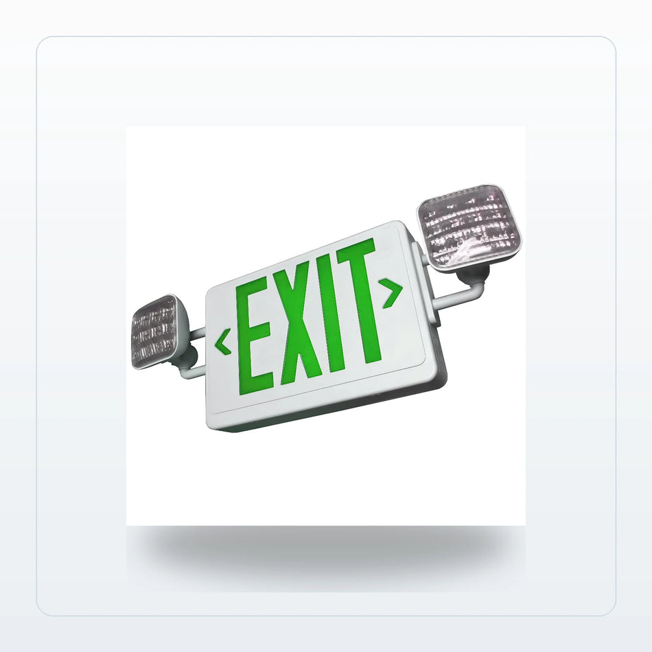 Compact Thermoplastic LED Exit & Emergency Combo - Green Letters - Unlimited Lights Project Ready for Unlimited Lights