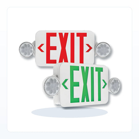 Universal Red/Green LED Exit & Emergency Combo - 1.5W Heads for Unlimited Lights