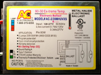 AC Ballast AC-2/39MHUVBMXS - 1 lamp - 35/39w Electronic Metal Halide HID Ballast - 120/277v - Bottom Mount