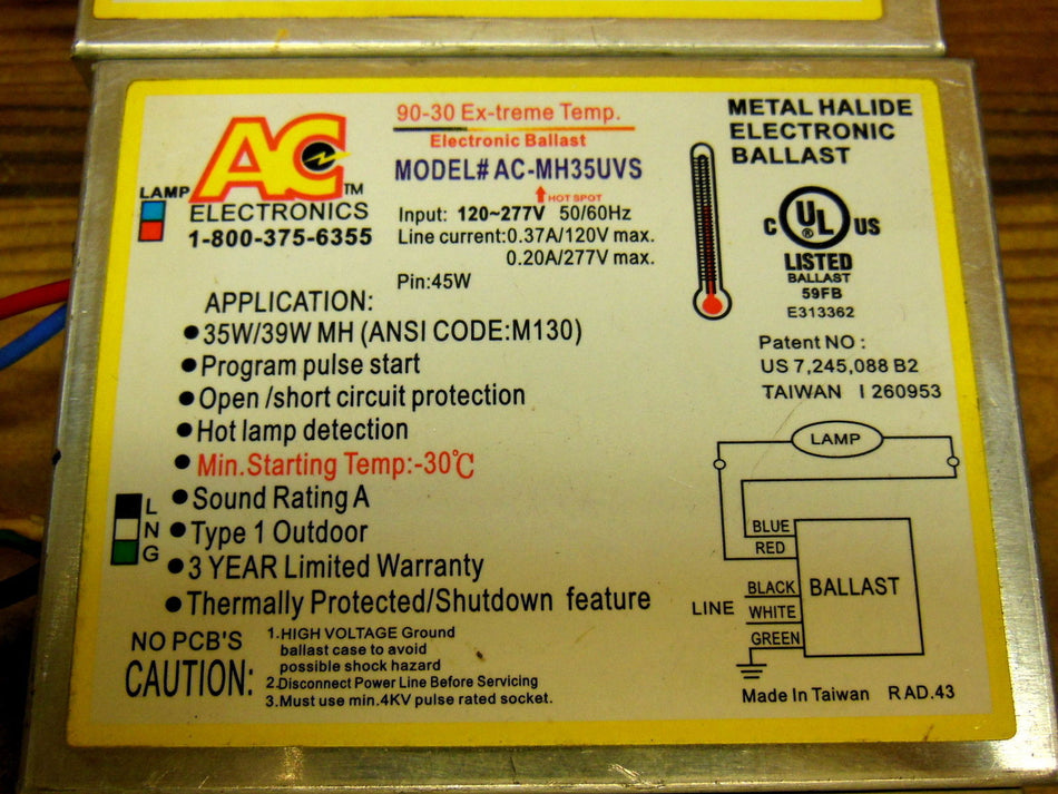 AC Ballast AC-MH35UVS - 1 lamp - 35/39w M130 HID lamp - 120/277v