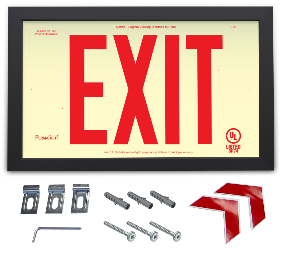 6 inch Red Exit with Black Aluminum Frame