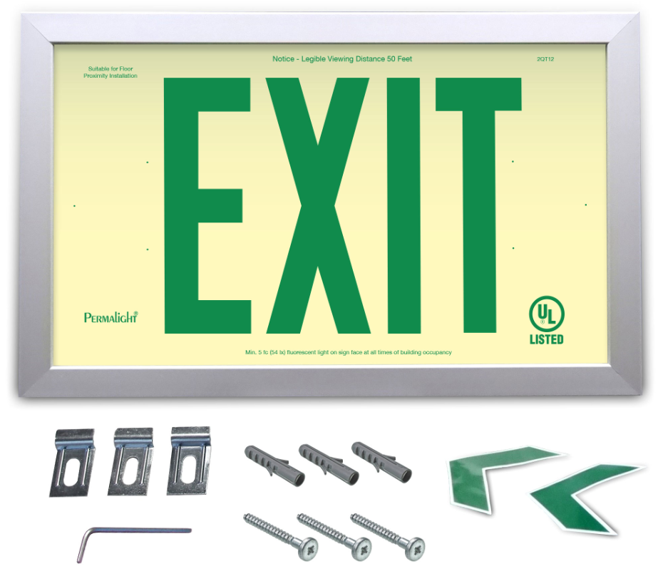 6 inch Green Exit Double Sided with Silver Brushed Aluminum Frame