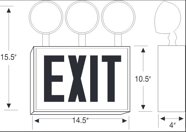Nyc approved  2/3 head combo exit sign & emergency light,  single face, red letters, 120/277v