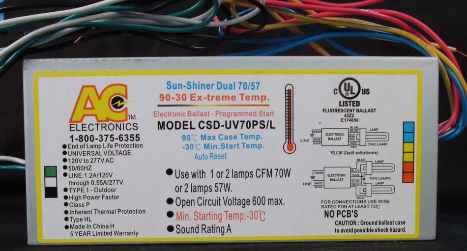 AC Ballast CSD-UV70PS - 1 or 2 lamps - 70w CFL lamps - 120/277v