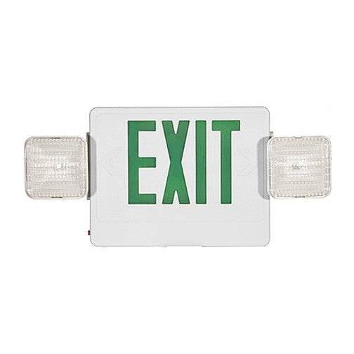 LED Combo Exit/Emergency Light - Single or Double - Green Letters 120V/277V