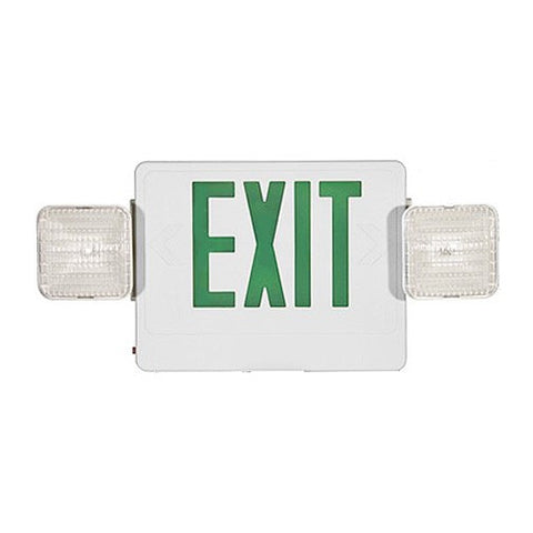 LED Combo Exit/Emergency Light - Single or Double - Green Letters 120V/277V