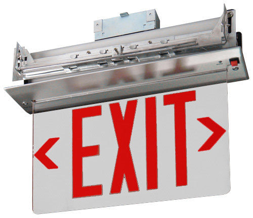 Recessed Edge-Lit Exit Sign, Double Face, Green/Red/Mirror, 120/277V