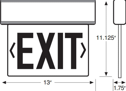 Edge-Lit - Single Sided - Red or Green - Clear LED Exit Sign - 120/277V AC