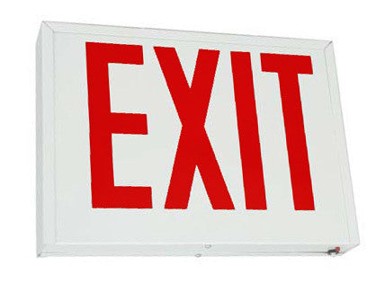 Exit Sign, Nyc - Red 8" Letters - White Steel - Ac / Battery Backup