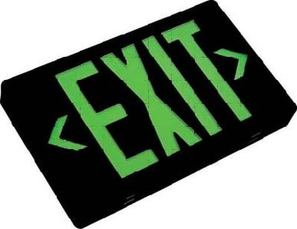 LED Exit w/Battery Backup Sgl/Dbl Face Univ. Green Letters 120/277V Black