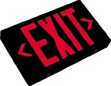 LED Exit w/Battery Backup Sgl/Dbl Face Univ. Red Letters 120/277V Black