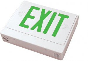 LED Exit w/Battery Backup Sgl/Dbl Face Univ. White Housing, Remote Capable 120/277V Green