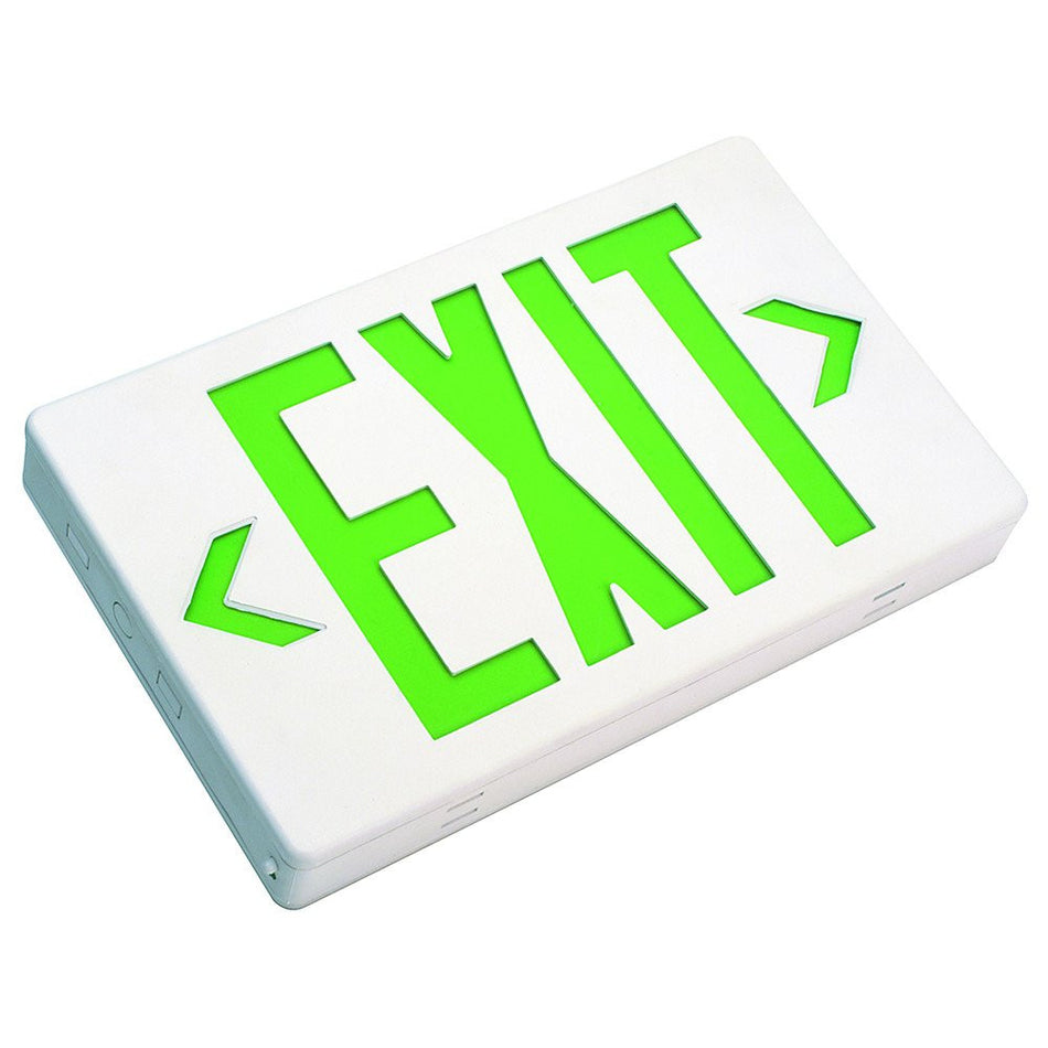 LED Exit w/Battery Backup Sgl/Dbl Face Univ. Green Letters 120/277V Green
