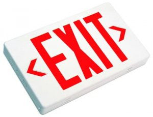 LED Exit w/Battery Backup Sgl/Dbl Face Univ. Red Letters 120/277V White