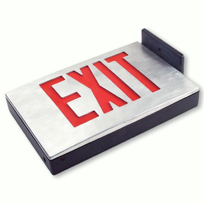 Cast Aluminum LED Exit Sign - Single Faced - Emergency Backup with Canopy - 120/277V