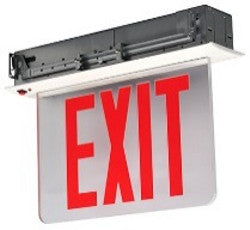 NYC Approved Recessed Edge-Lit Exit Sign, Single Face, Red/Clear, 120/277V