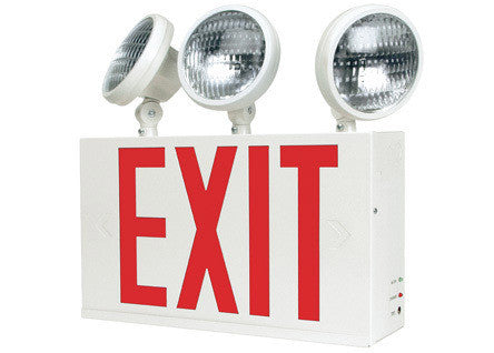 Nyc approved  2/3 head combo exit sign & emergency light,  single face, red letters, 120/277v