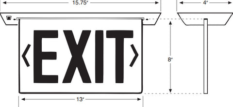 Recessed Edge-Lit Exit Sign - Single Face - Red/Clear - 120/277V