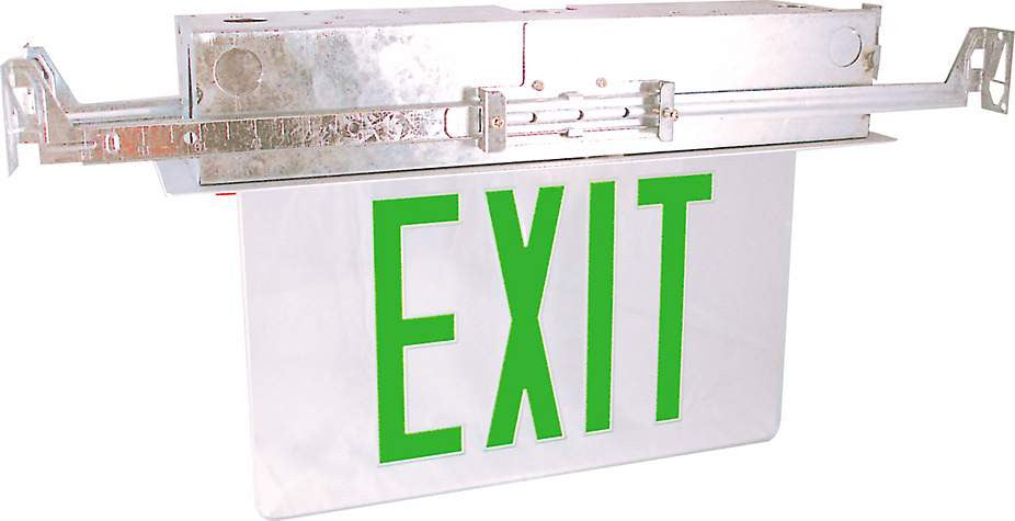 Recessed Edge-Lit Exit Sign - Single Face - Green/Clear - 120/277V