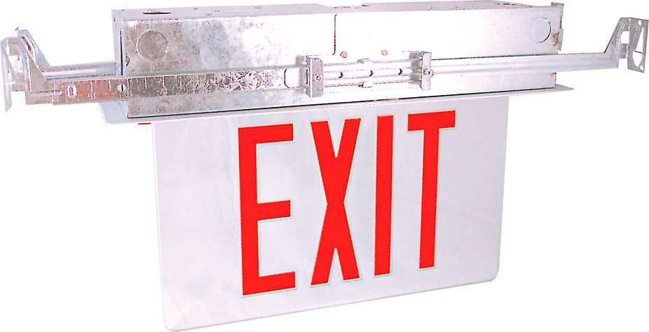 Recessed Edge-Lit Exit Sign - Single Face - Red/Clear - 120/277V