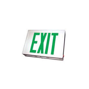 Steel Housing Exit Sign, White or Black Housing, Green/Red Letters, 120/277V