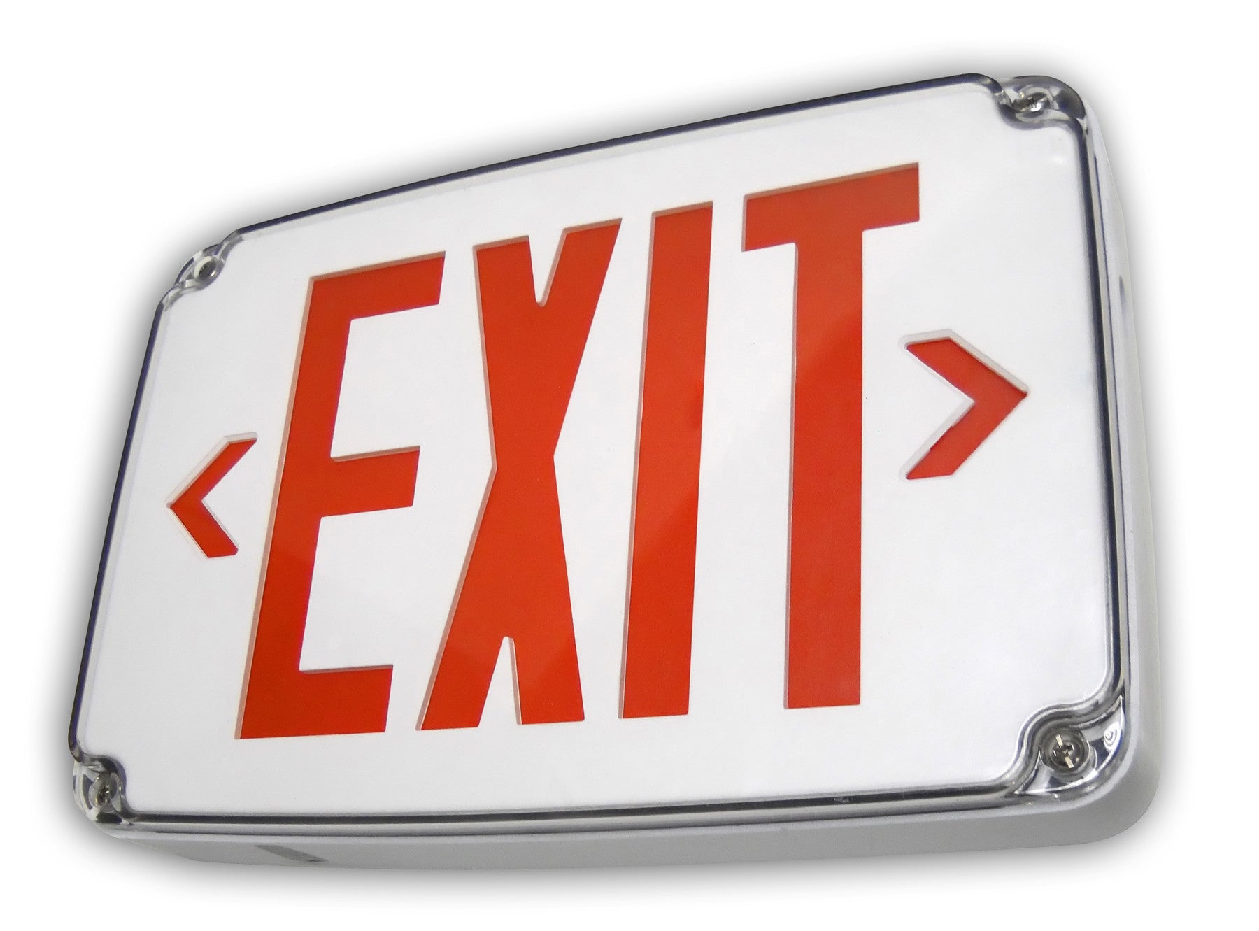 ocation Exit sign, single face, gray housing, white face plate
