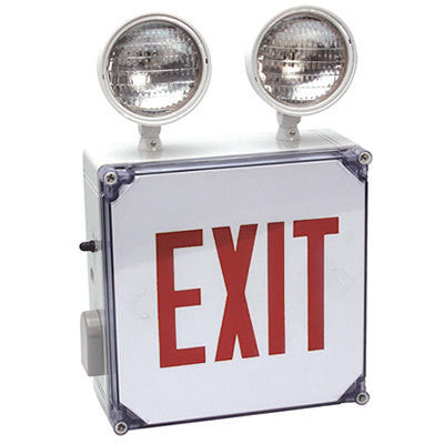 Wet location combo  single face led exit/emergency light green/red letters, 120/277v