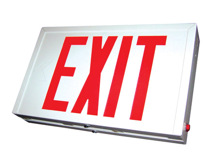 Steel Housing Exit Sign, White or Black Housing, Green/Red Letters, 120/277V