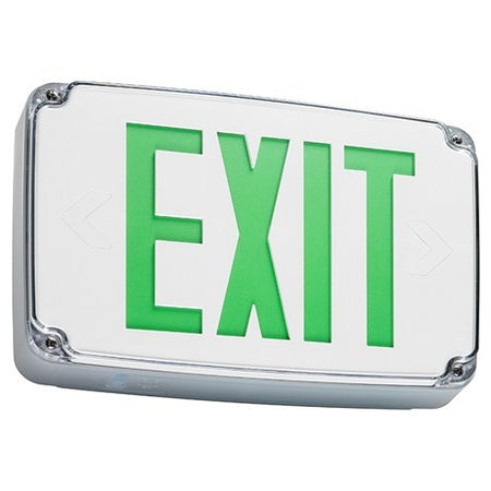 ocation Exit sign, single face, gray housing, white face plate