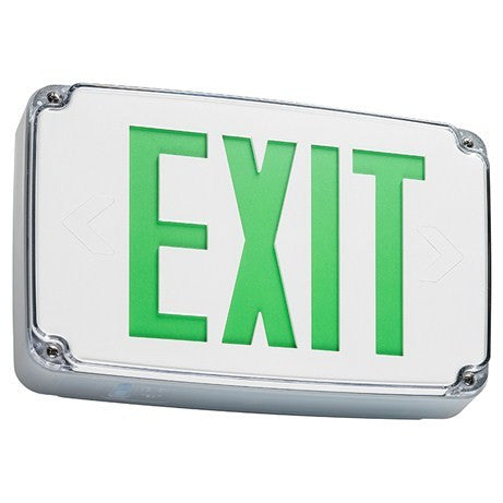 ocation Exit sign, single face, gray housing, white face plate